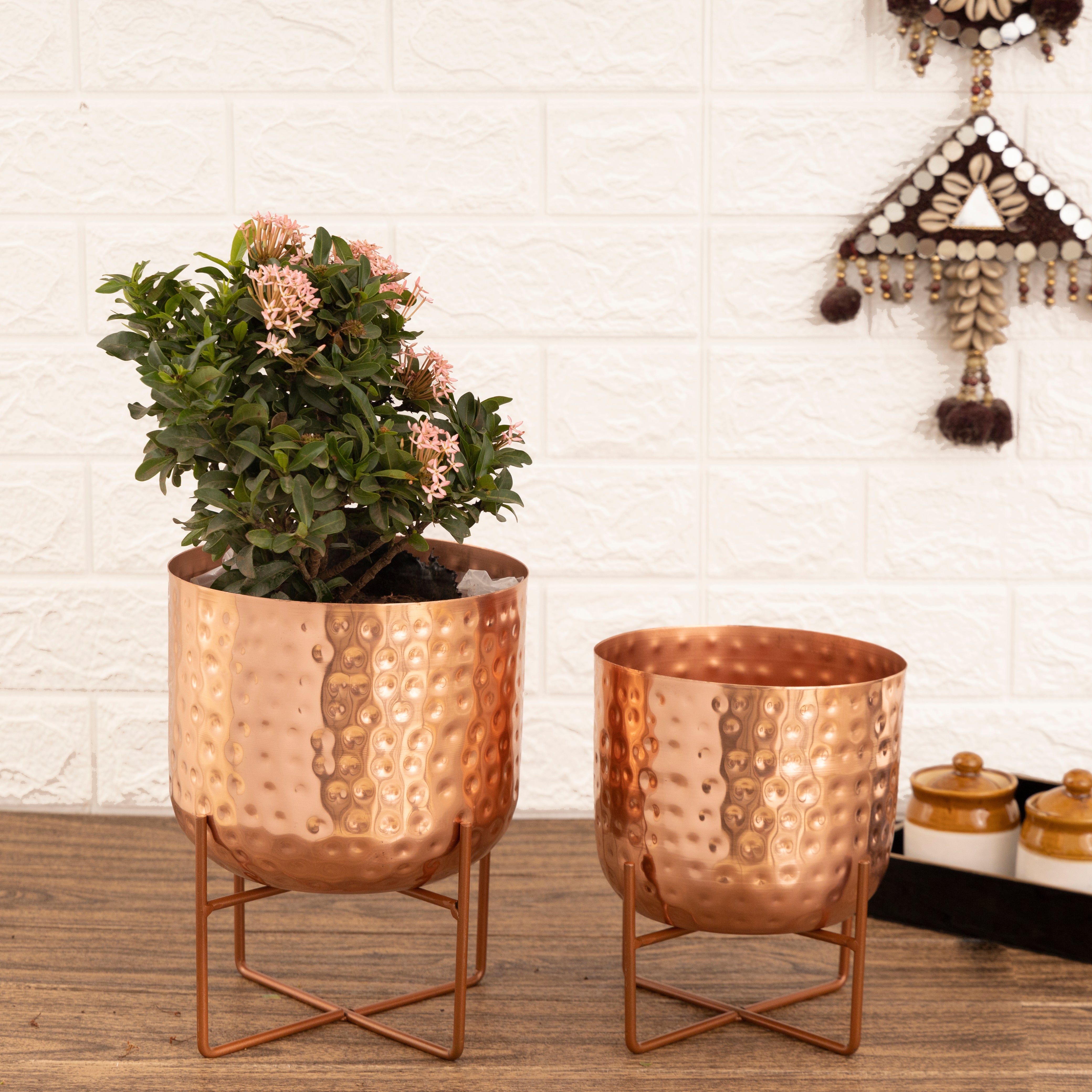 Olive Rose Gold Hammered Planters (Pack of 2)